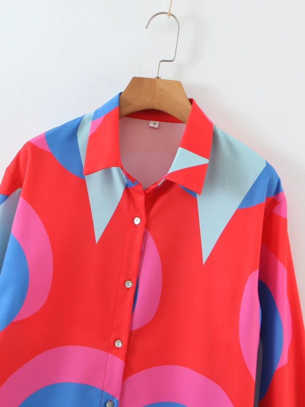 Spring Long Sleeve Geometric Print Shirt